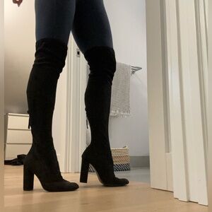 Black vegan suede over the knee boots